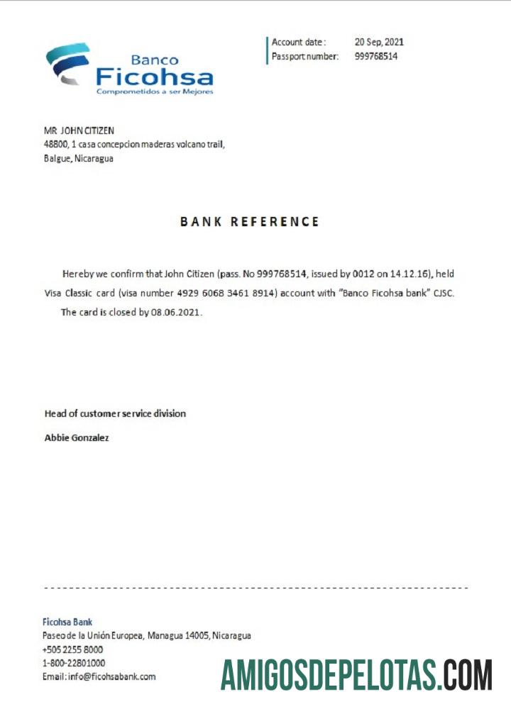 Referência de fechamento Ficohsa da Nicarágua baixar para verificação